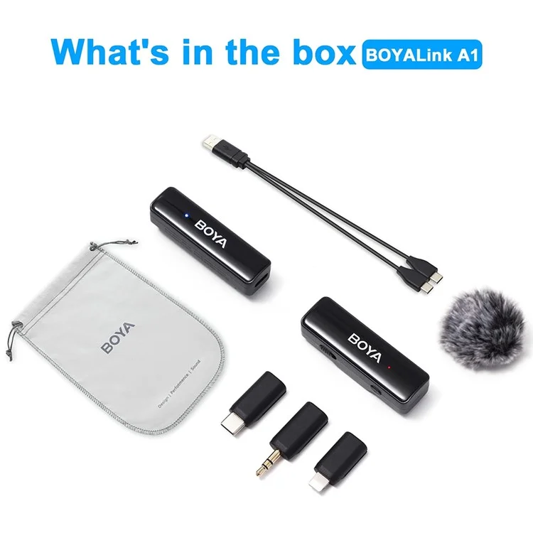 Boya Boyalink A1 Wireless Microphone Téléphone Caméra Vlogging Revers Clip Micro, 1 Émetteur + 1 Récepteur