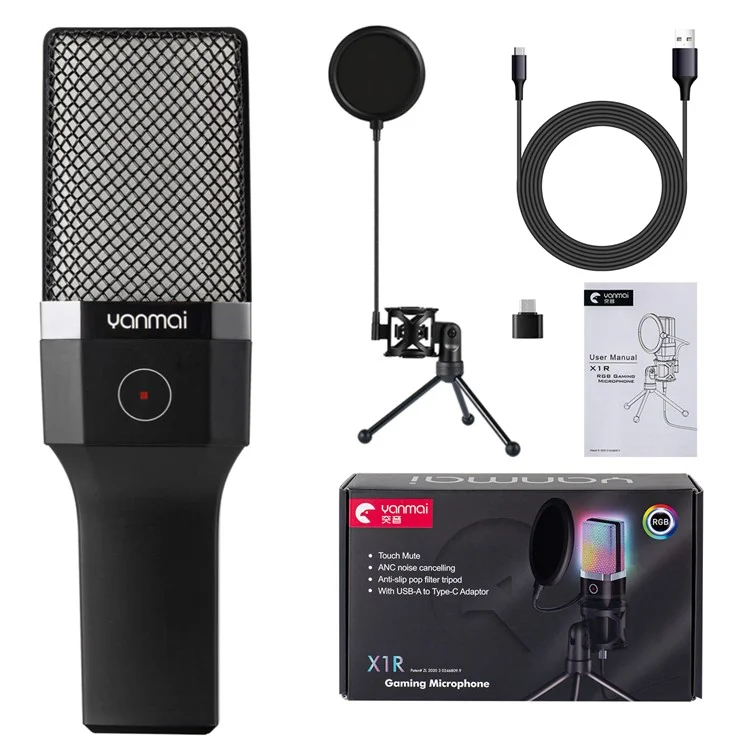 YANMAI X1R RGB Light USB Wired Microphone Recording E-sports Game Desktop Condenser Mic