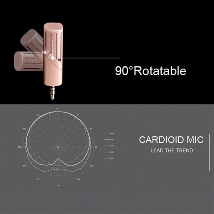 YANMAI R2 Rotable Mini Microponone Recreveção de Vídeo de Vídeo de 4 Poles 3,5mm Mole Mole - Rosa Ouro