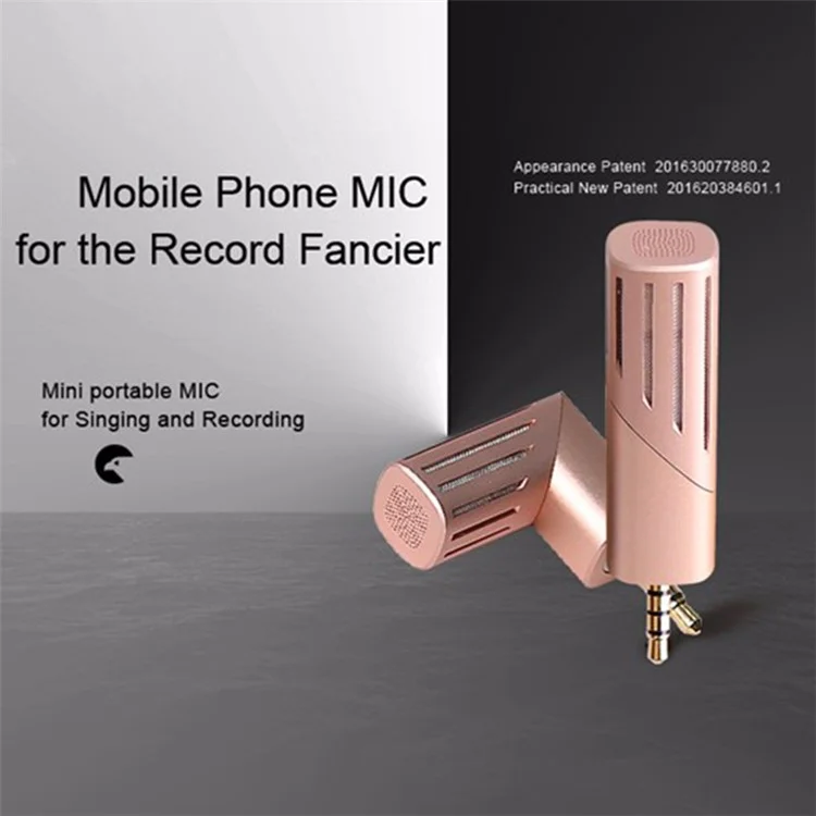 YANMAI R2 Rotable Mini Microponone Recreveção de Vídeo de Vídeo de 4 Poles 3,5mm Mole Mole - Rosa Ouro