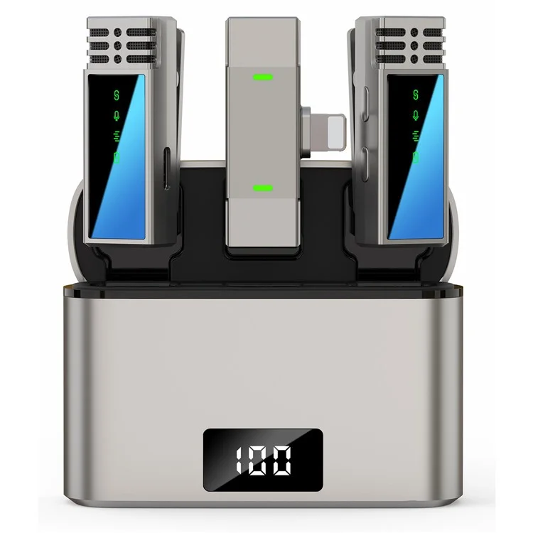 JMARY MW-15 Per iPhone / iPad 2.4G Microfono Wireless Lavalier Live Streaming, 2 Trasmettitori + 1 Ricevitore da 8 Pin