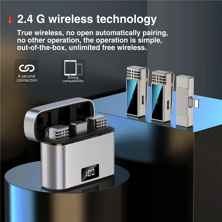 JMARY MW-15 Per iPhone / iPad 2.4G Microfono Wireless Lavalier Live Streaming, 2 Trasmettitori + 1 Ricevitore da 8 Pin
