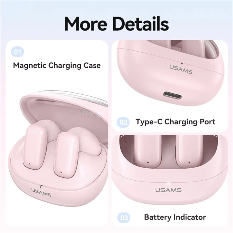 USAMS TD22 TWS Earbuds Bluetooth-compatible 5.3 Semi in Ear Headphone Stereo Sound 5H Playing Time - White