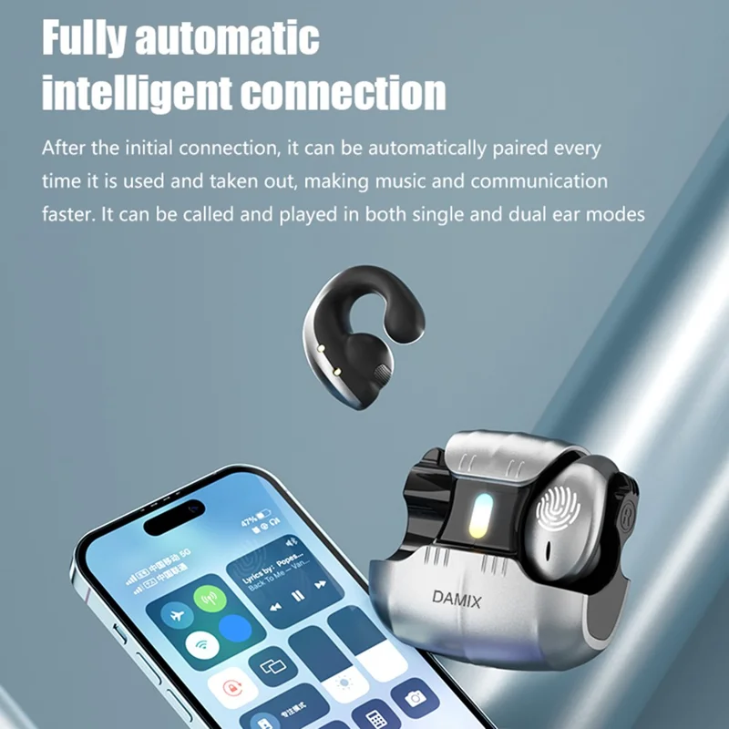 DAMIX AS-01 Bluetooth-compatible 5.5 Headphones Fingerprint Touch Clip-On Wireless Earphones - Grey