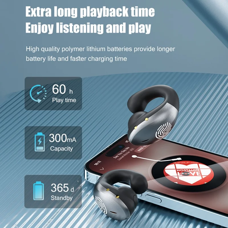 DAMIX AS-01 Bluetooth-compatible 5.5 Headphones Fingerprint Touch Clip-On Wireless Earphones - Grey