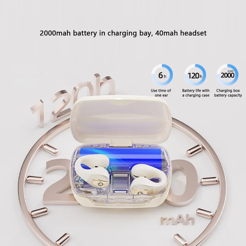 A68 Ear Clip Bluetooth-compatible Headset Wireless Headphone Touch Control Sports Earphone - White