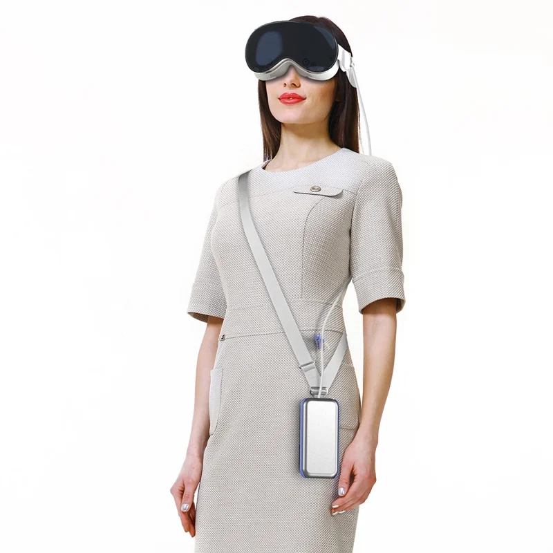 CP16 til Apple Vision Pro VR-batteribeskyttelsesdækkende strømforsyningskasse med bagsideklip og tværgående rem - Blå