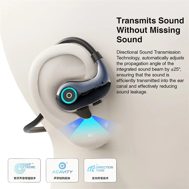 Casque Bluetooth HILEO hi76 à conduction osseuse à oreille ouverte, réduction du bruit ENC, écouteurs de sport - Noir