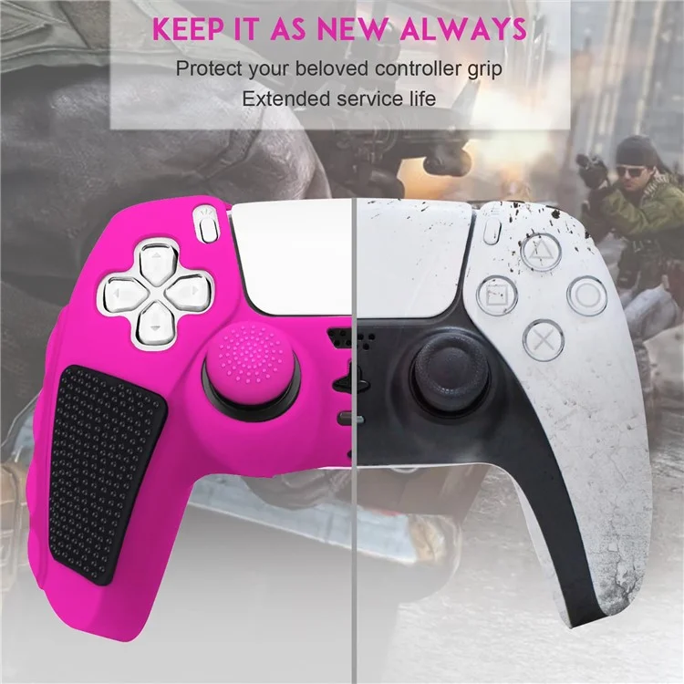For Sony PlayStation 5 Controller Silicone Case Color Matching Protective Cover (Without Joy-Stick Caps) - Rose