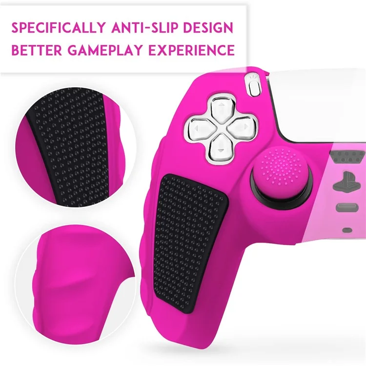 For Sony PlayStation 5 Controller Silicone Case Color Matching Protective Cover (Without Joy-Stick Caps) - Rose
