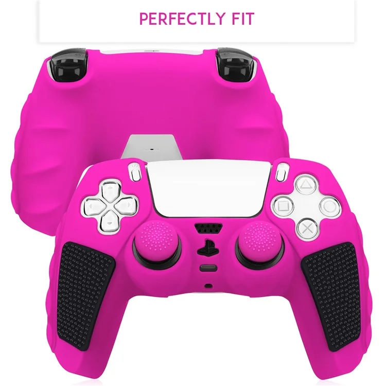 Para Sony PlayStation 5 Controller Silicone Case com 8 Joy-Stick Caps Color Matching Protective Cover - Rose