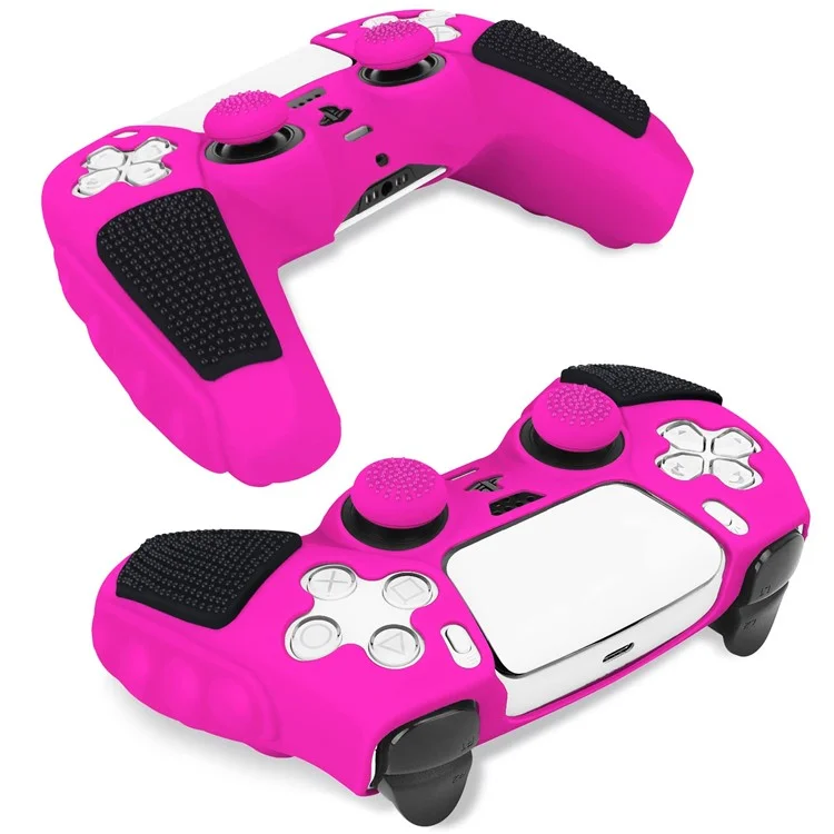 Para Sony PlayStation 5 Controller Silicone Case com 8 Joy-Stick Caps Color Matching Protective Cover - Rose