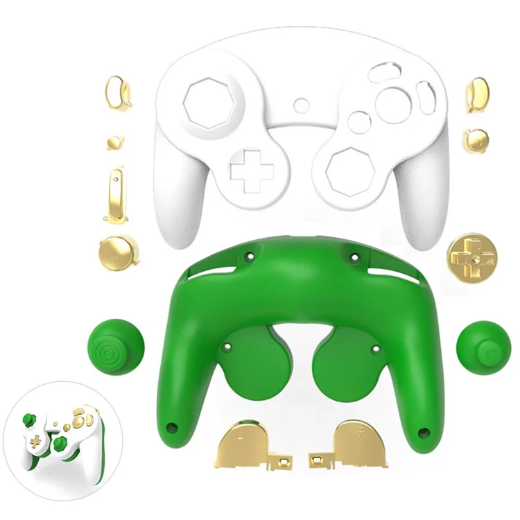 DATA FROG For Nintendo GameCube Controller Housing Shell Plastic Replacement Case - White+Green