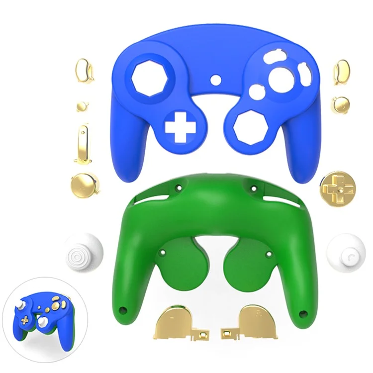 DATA FROG For Nintendo GameCube Controller Housing Shell Plastic Replacement Case - Blue+Green
