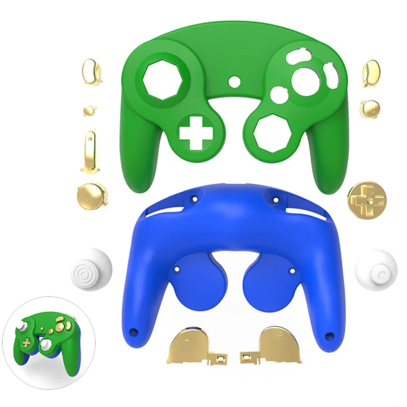 DATA FROG For Nintendo GameCube Controller Housing Shell Plastic Replacement Case - Green+Blue