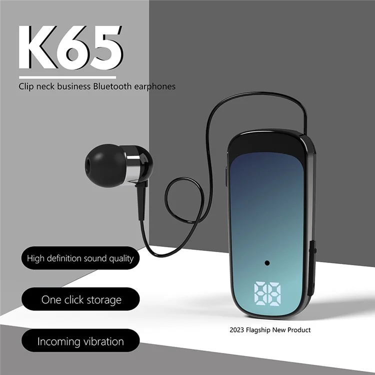 K65 Vibrazione in ingresso chiamata Visualizzazione digitale Lavalier retrattile Auricolari Bluetooth - Nero
