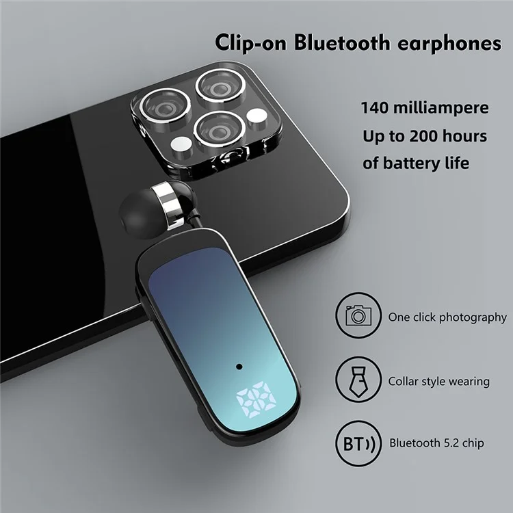K65 Vibrazione in ingresso chiamata Visualizzazione digitale Lavalier retrattile Auricolari Bluetooth - Nero