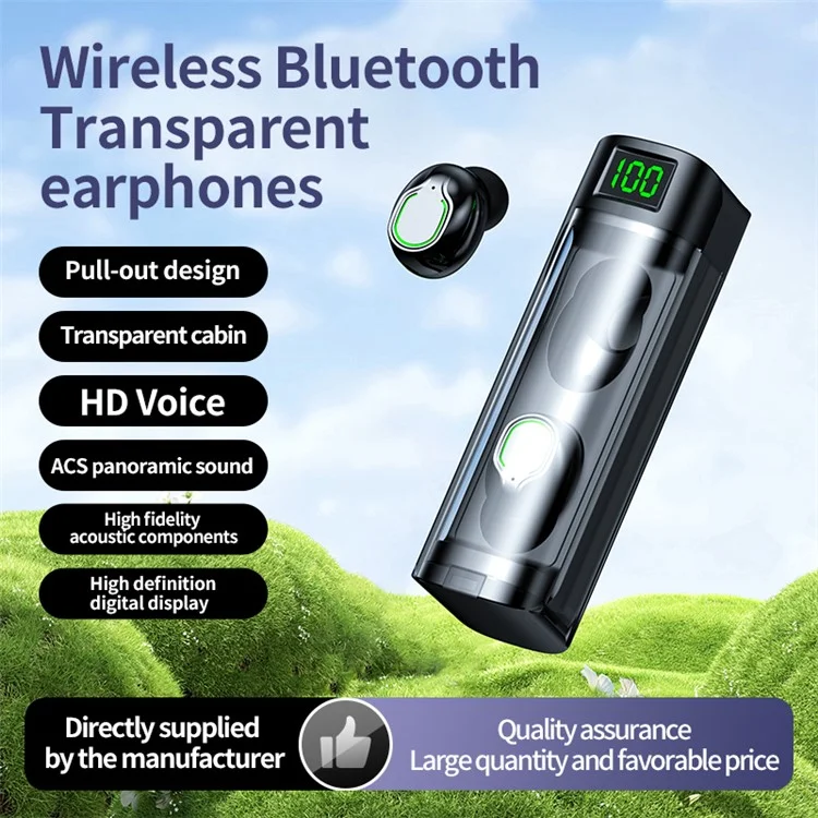 BQ60 Transparent Shell Pull-Out TWS Bluetooth-compatible Earphones Gaming Earbuds HD Call In-Ear Headphones