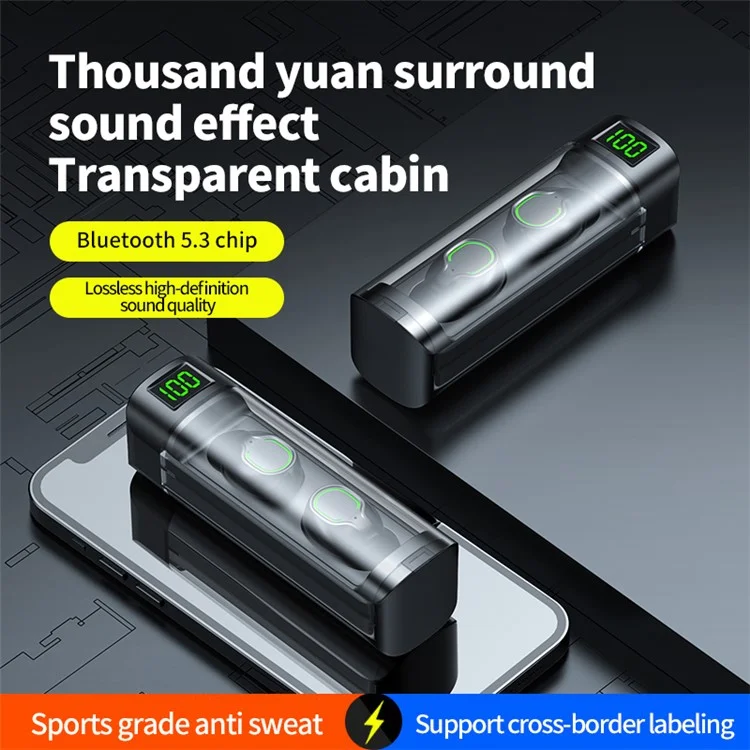 BQ60 Transparent Shell Pull-Out TWS Bluetooth-compatible Earphones Gaming Earbuds HD Call In-Ear Headphones