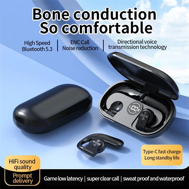 GT01 Bone Conduction Headphone Touch Control Earphone Bluetooth-compatible Earhooks Headset - Black