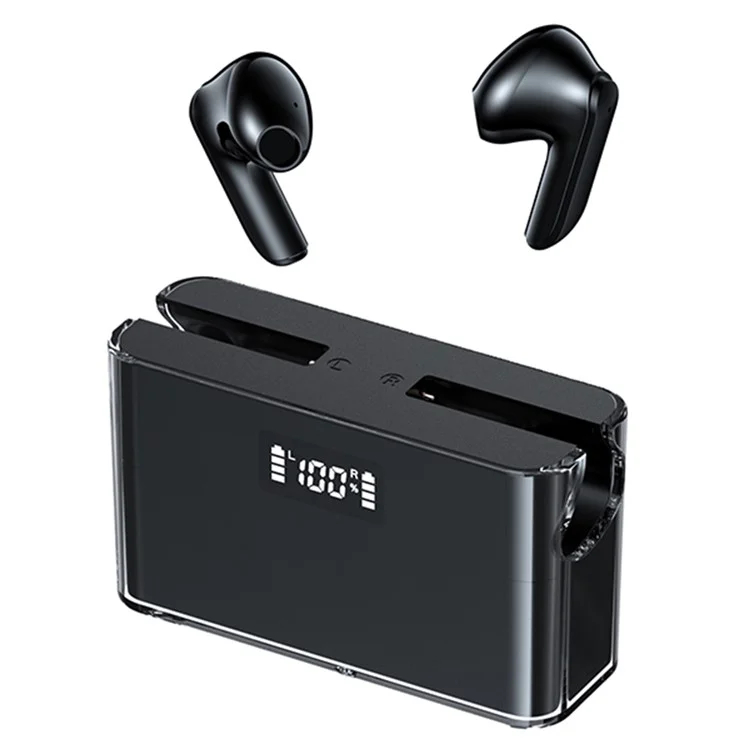 TM11 Semi-In-Ear Bluetooth-compatible Headphones Sports Earphones with Digital Display Charging Case - Black
