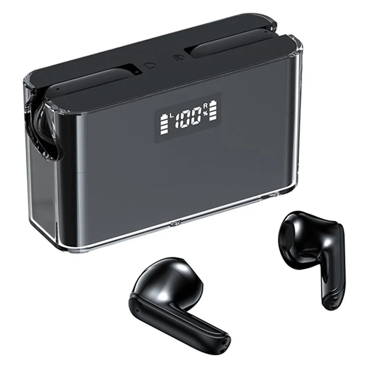 TM11 Semi-In-Ear Bluetooth-compatible Headphones Sports Earphones with Digital Display Charging Case - Black