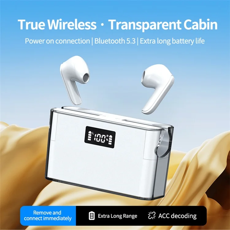 TM11 Semi-In-Ear Bluetooth-compatible Headphones Sports Earphones with Digital Display Charging Case - Black