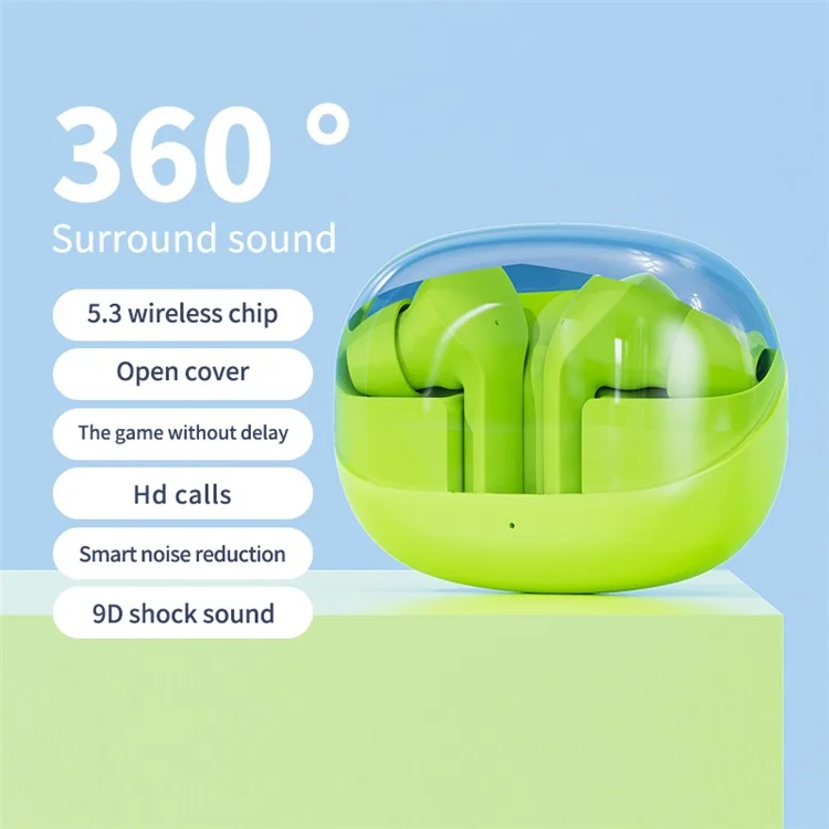 TM30 Touch Control Bluetooth-compatible Headphones Transparent Shell In-Ear Wireless Earphones - Green