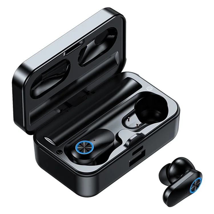 YD08 Binaural HD Call In-Ear Wireless Bluetooth-compatible Earphones with Digital Display Charging Case - Black