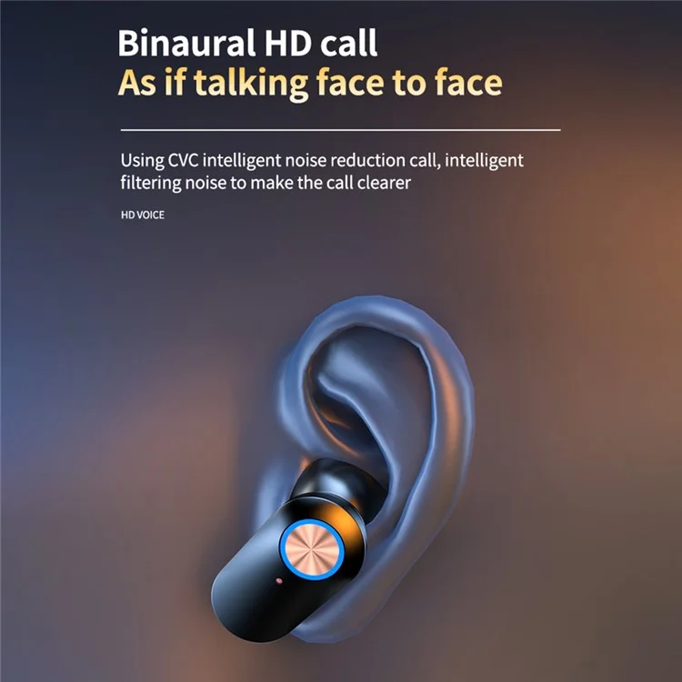 YD08 Binaural HD Call In-Ear Wireless Bluetooth-compatible Earphones with Digital Display Charging Case - Black