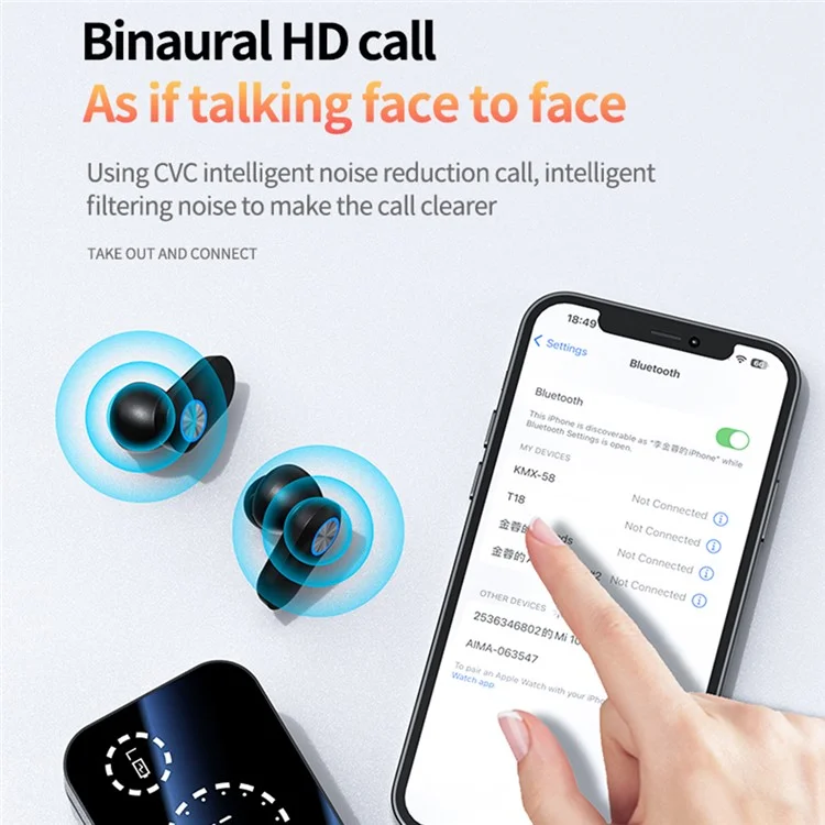 YD08 Binaural HD Call In-Ear Wireless Bluetooth-compatible Earphones with Digital Display Charging Case - Black
