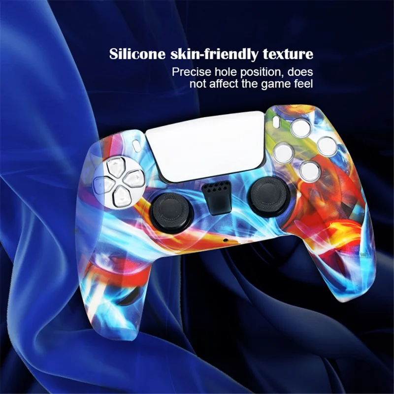 DATA FROG For Sony PlayStation 5 Game Controller Anti-skid Silicone Case Gamepad Protective Cover with 2 Rocker Caps - Camouflage Green
