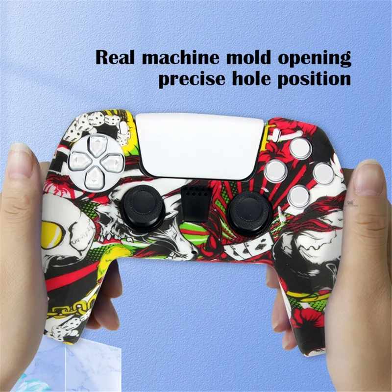 DATA FROG For Sony PlayStation 5 Game Controller Anti-skid Silicone Case Gamepad Protective Cover with 2 Rocker Caps - Camouflage Green