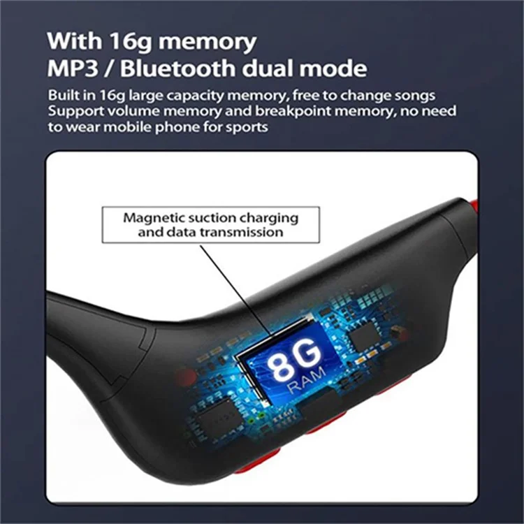 SOUNDER X6 Bone Conduction Bluetooth-compatible Headset Wireless Headphone Waterproof Earphone - Black+Red