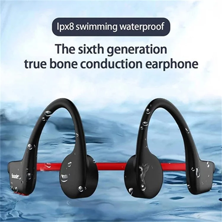 SOUNDER X6 Bone Conduction Bluetooth-compatible Headset Wireless Headphone Waterproof Earphone - Black+Red