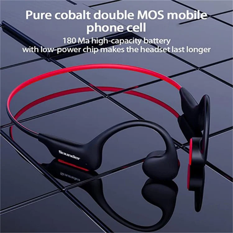 SOUNDER X6 Bone Conduction Bluetooth-compatible Headset Wireless Headphone Waterproof Earphone - White+Red