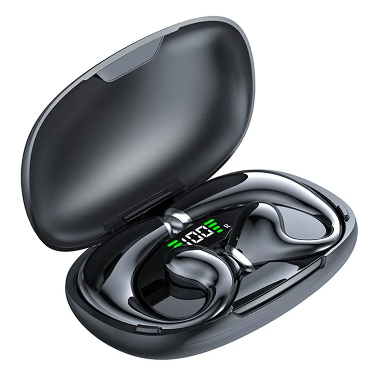 JR02 Bluetooth-compatible Headset Wireless Headphone Earphone with Digital Display Charging Bin - Black