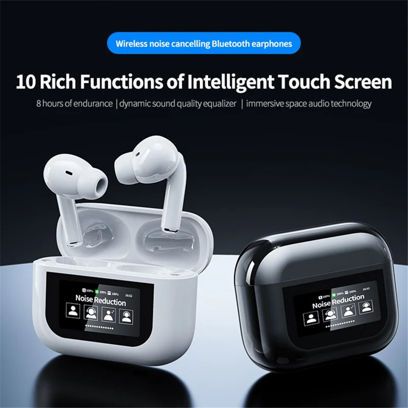 YW07 Bluetooth In-Ear-Kopfhörer Kabellose Ohrhörer mit Berührungsbildschirm-Ladebox - Schwarz