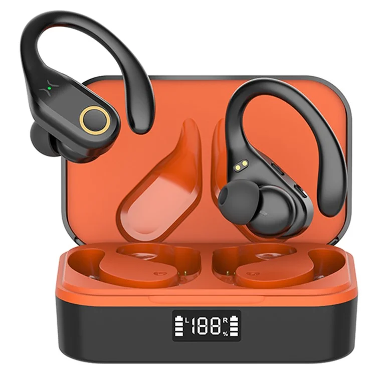 YW02 Bluetooth In-Ear-Kopfhörer, kabellos, mit digitaler Anzeige und Ladestation - Schwarz+Orange