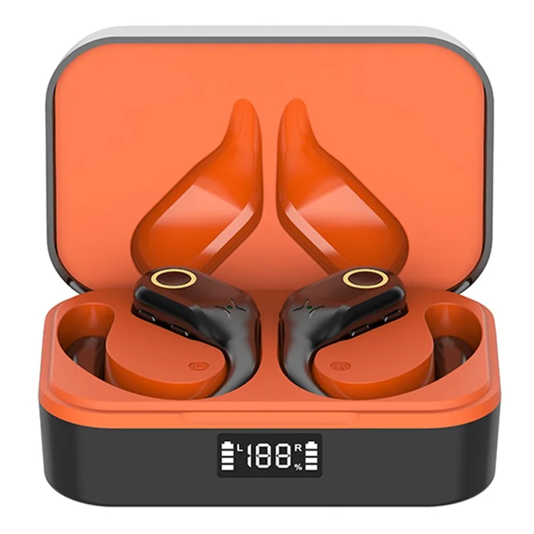 YW02 Bluetooth In-Ear-Kopfhörer, kabellos, mit digitaler Anzeige und Ladestation - Schwarz+Orange