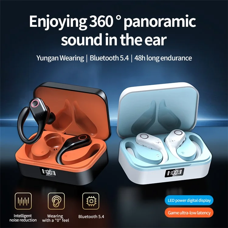 YW02 Bluetooth In-Ear-Kopfhörer, kabellos, mit digitaler Anzeige und Ladestation - Schwarz+Orange