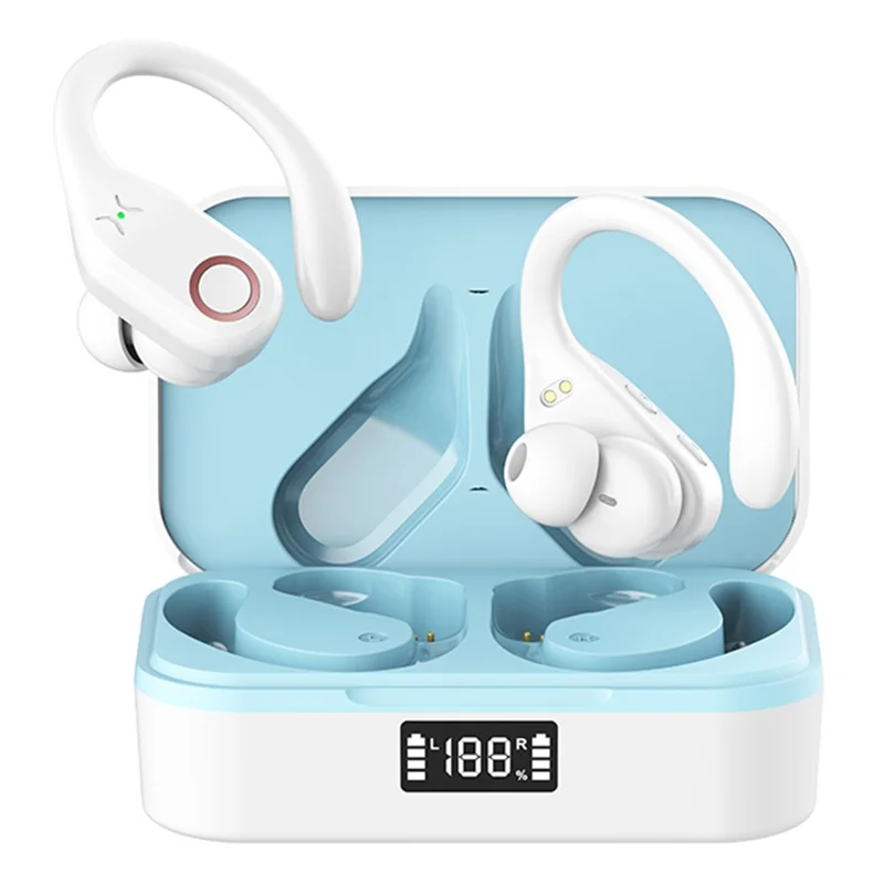 YW02 Bluetooth-compatible In-Ear Headset Headphone Wireless Earphone with Digital Display Charging Bin - White+Blue