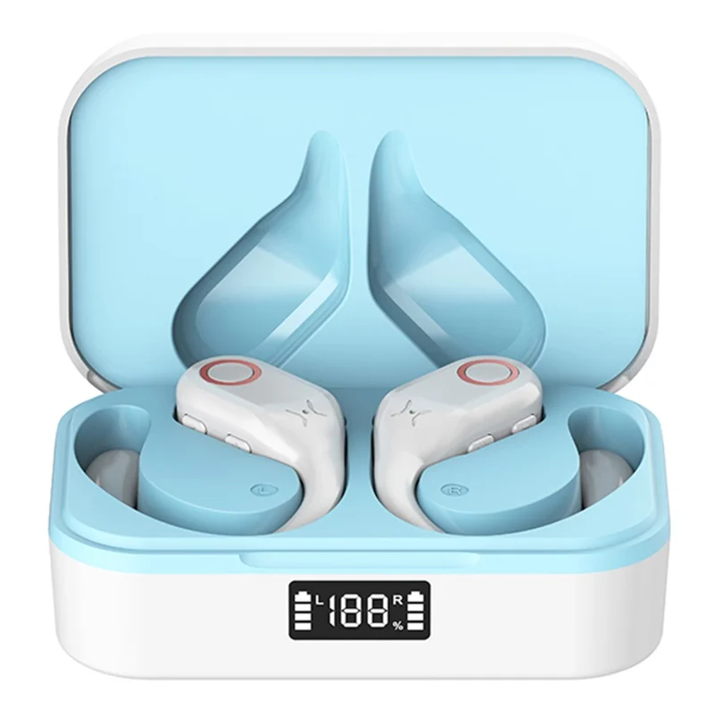 YW02 Bluetooth-compatible In-Ear Headset Headphone Wireless Earphone with Digital Display Charging Bin - White+Blue