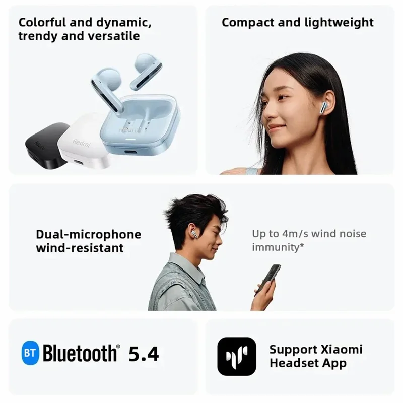 XIAOMI Redmi Buds 6 Active Bluetooth-compatible Wireless Earphone Semi-in-ear Deep Bass Music Headset - Black