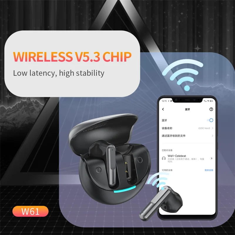 CELEBRAT W61 Bluetooth-compatible 5.3 Semi-in-ear Bluetooth-compatible Headphone Stereo Sound Wireless Earphones - White