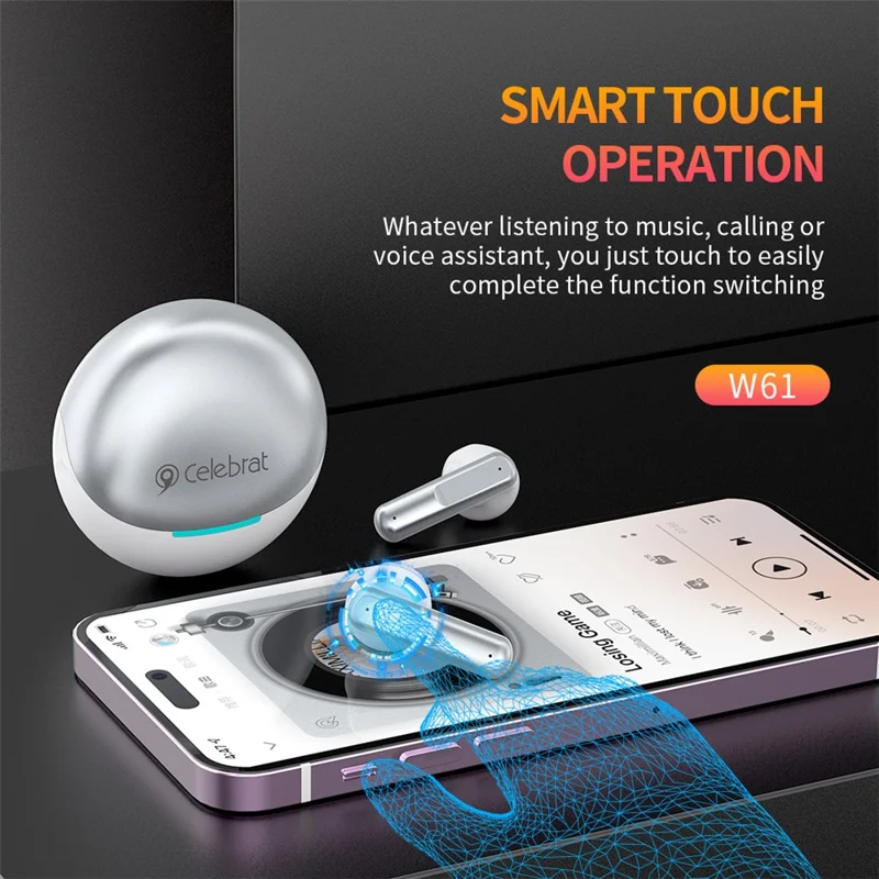 CELEBRAT W61 Bluetooth-compatible 5.3 Semi-in-ear Bluetooth-compatible Headphone Stereo Sound Wireless Earphones - White