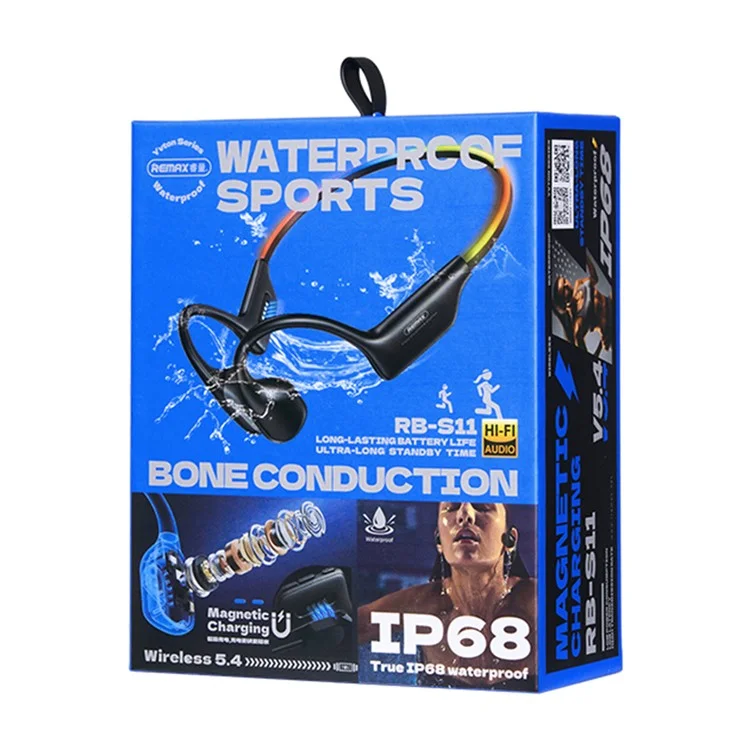 REMAX RB-S11 Bluetooth-compatible Earphones IP68 Waterproof Bone Conduction Sports Headphones - Black