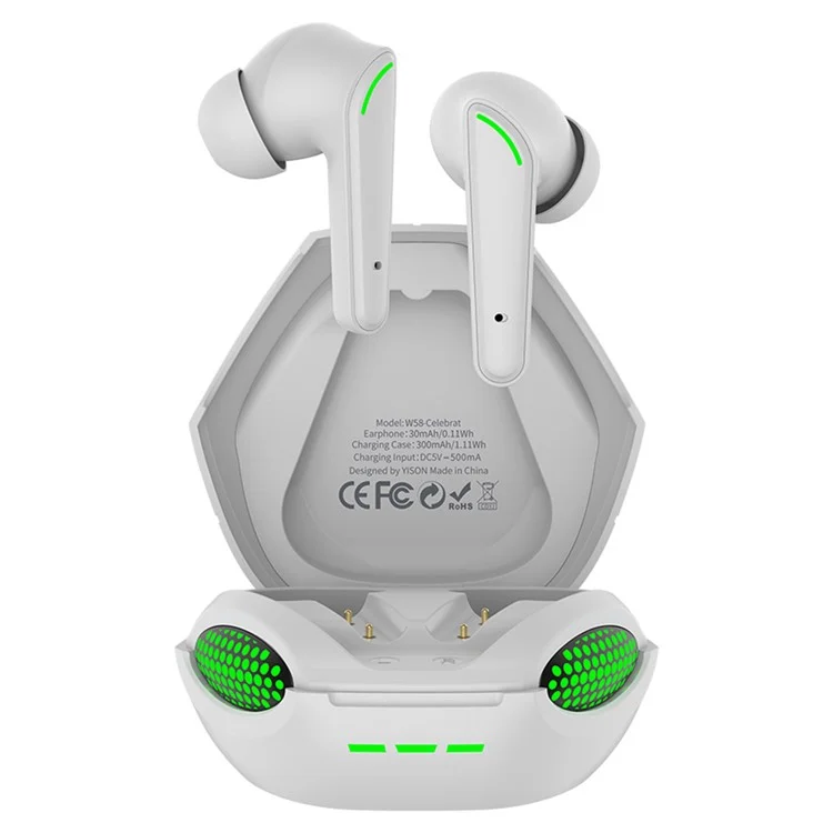CELEBRAT W58 Cobra Design Cuffie Bluetooth TWS In-Ear Stereo Wireless Music Headset - Bianco