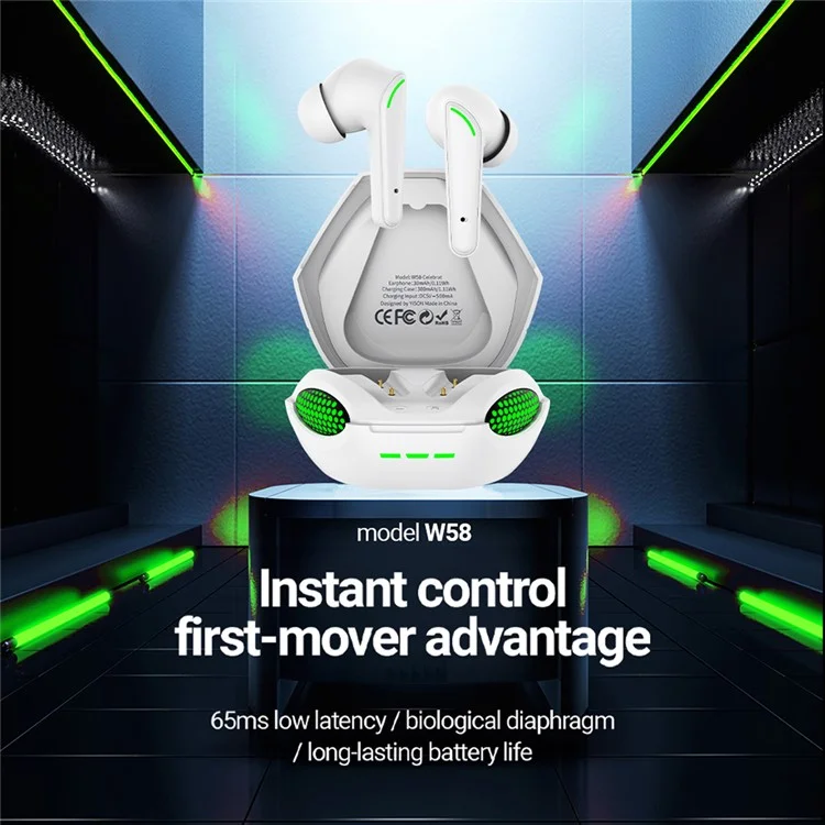 CELEBRAT W58 Cobra Design Cuffie Bluetooth TWS In-Ear Stereo Wireless Music Headset - Bianco