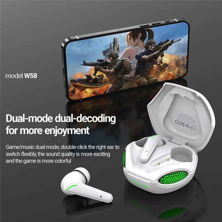 CELEBRAT W58 Cobra Design Cuffie Bluetooth TWS In-Ear Stereo Wireless Music Headset - Bianco